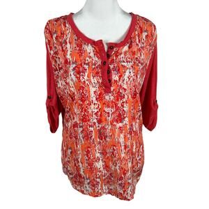 Bit & Bridle Pink Multicolor 3/4 Sleeve Top Shirt Large Casual Henley Shirt